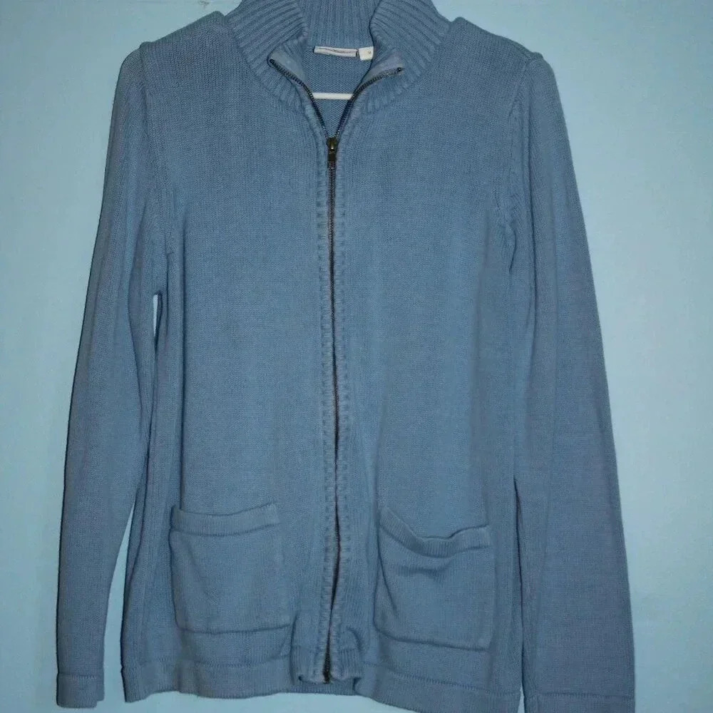 The Vermont Country Store Zip Up Medium Sweater with Pockets Modest